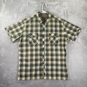KUHL Shirt men's XL Pearl Snap Western Eluxur Short Sleeve Plaid Pockets Outdoor